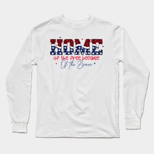 Memorial Day, Glitter American Flag, 4th of July, Patriotic, Red White and Blue Long Sleeve T-Shirt